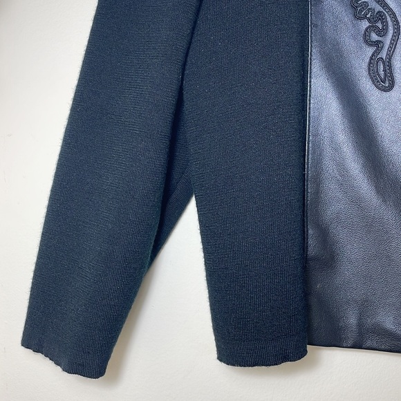 🖤😎Coldwater Creek | Black Leather Embroidered Sweater Jacket Size Petite XL - Picture 5 of 9